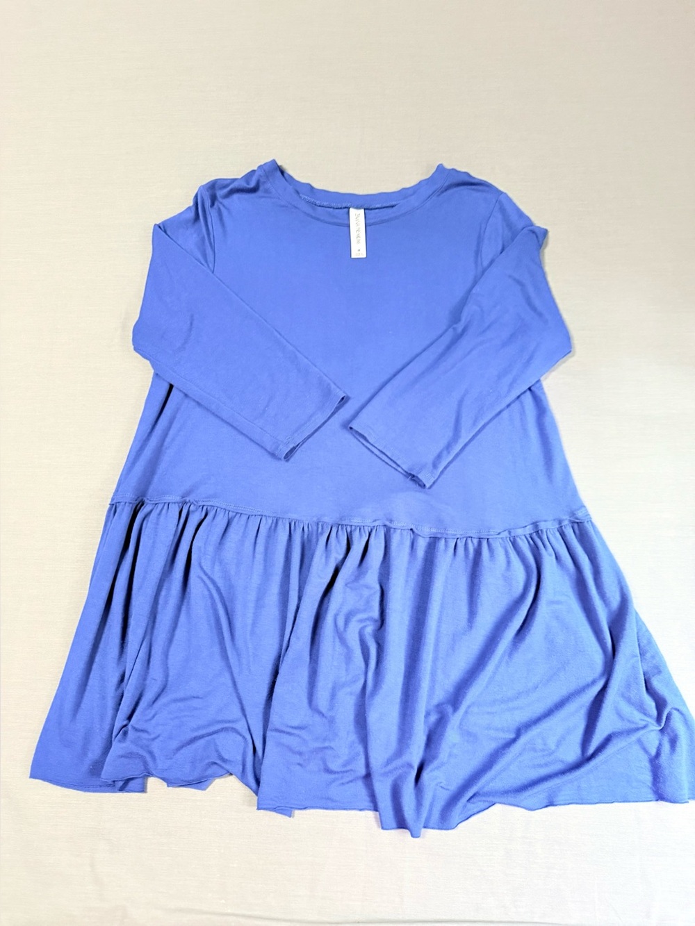 Zenana Premium Periwinkle Blue Long Sleeve Ruffle Babydoll Tunic Dress Size Med